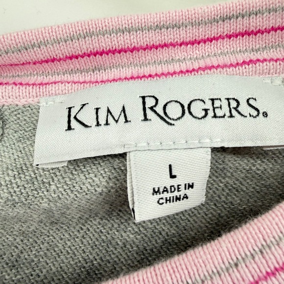 Kim Rogers Gray Pink Hearts Arrow Sweater Long Sleeve Tie Back Knit Women's L - Picture 3 of 7